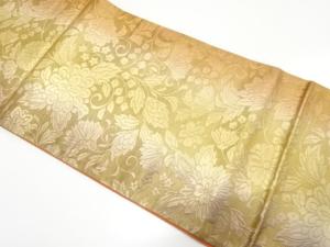 アンティーク　花更紗模様織り出し全通袋帯（着用可）